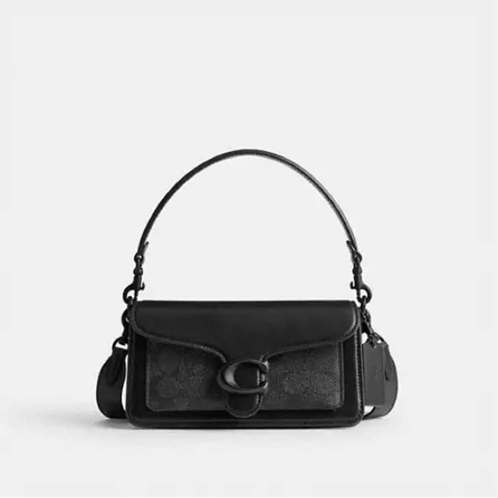 Coach Tabby Shoulder Bag 20 Black refined calf leather with signature canvas